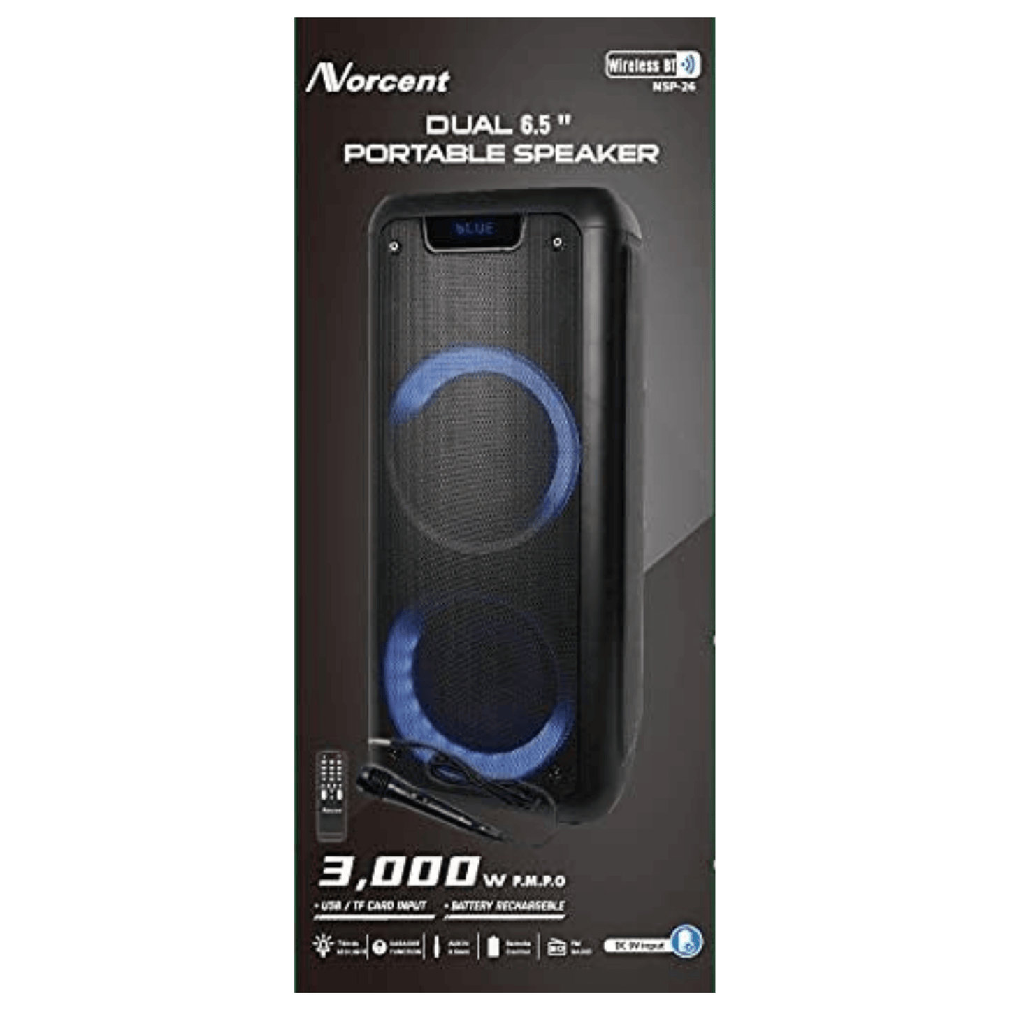 Norcent Dual 6.5" Portable Party Bluetooth Speaker with Flashing LED