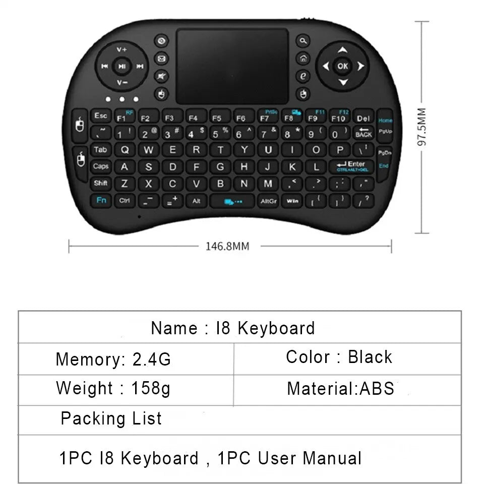 I8 Mini Wireless Keyboard 2.4G Air Mouse Remote Touchpad For Android